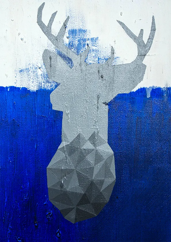 Variant with a grey deer silhouette on deep blue
