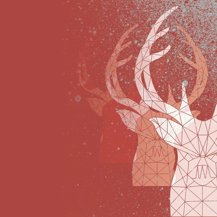 White deer heads fading into a red background