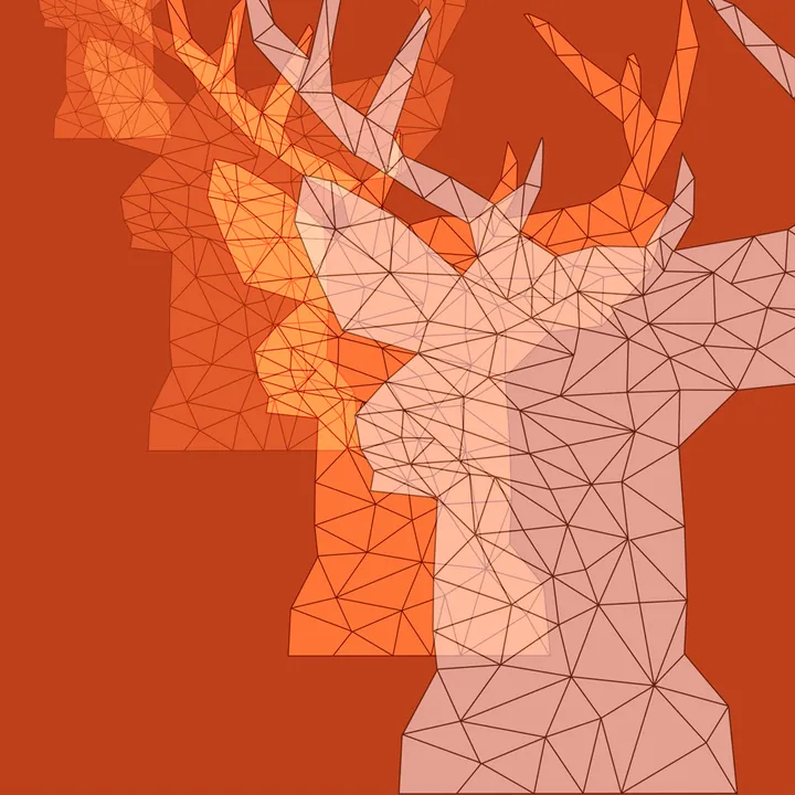 Orange deer heads layered on an orange background