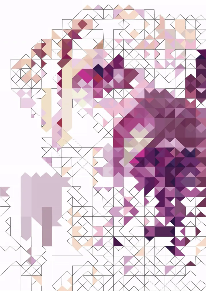 Triangle mosaic portrait of the dog fading into white