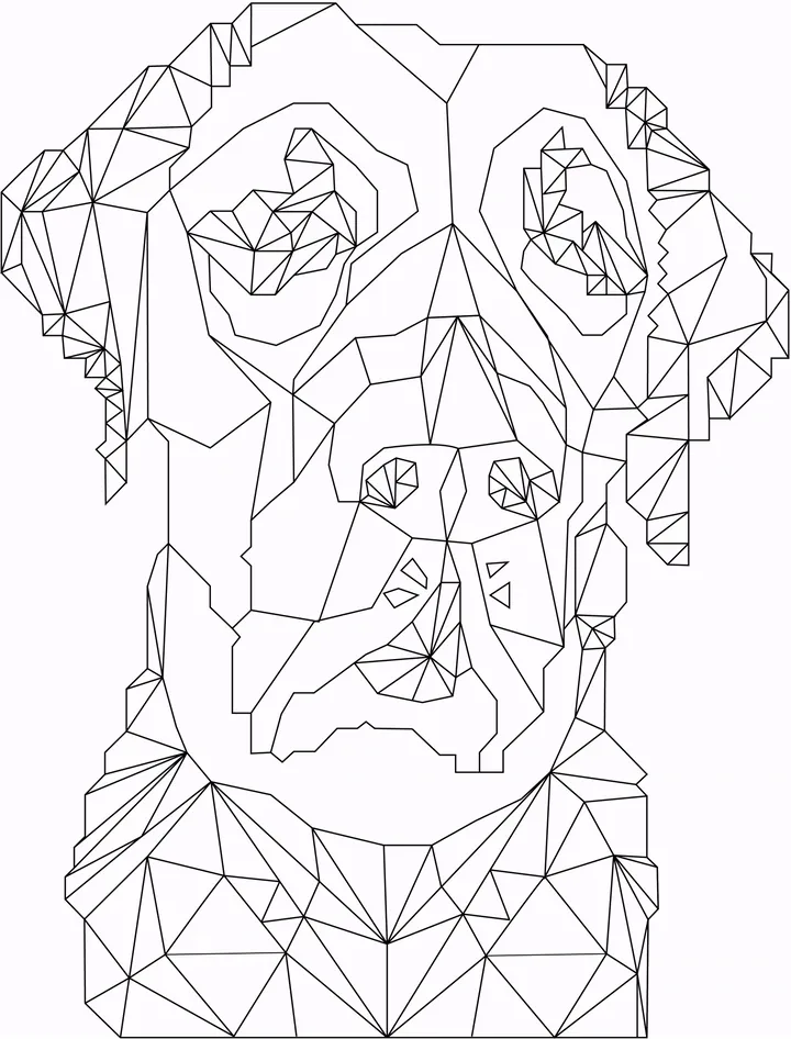 Low-poly line drawing of the dog's head on white