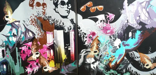 Two panels of the painting side by side