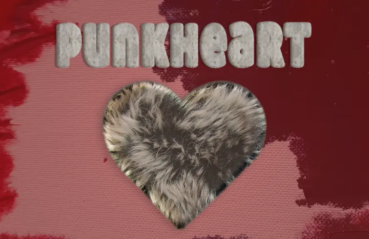 Fur heart and punkheart lettering on pink and dark red