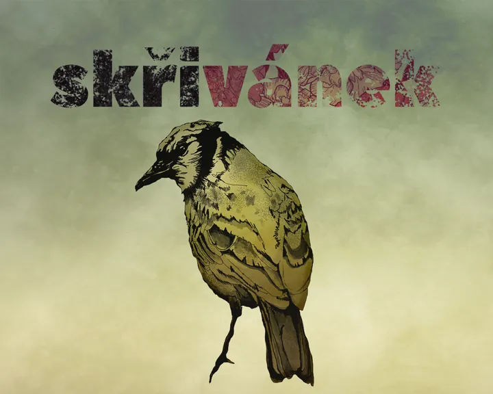 Skylark on an olive background with the word skřivánek above it
